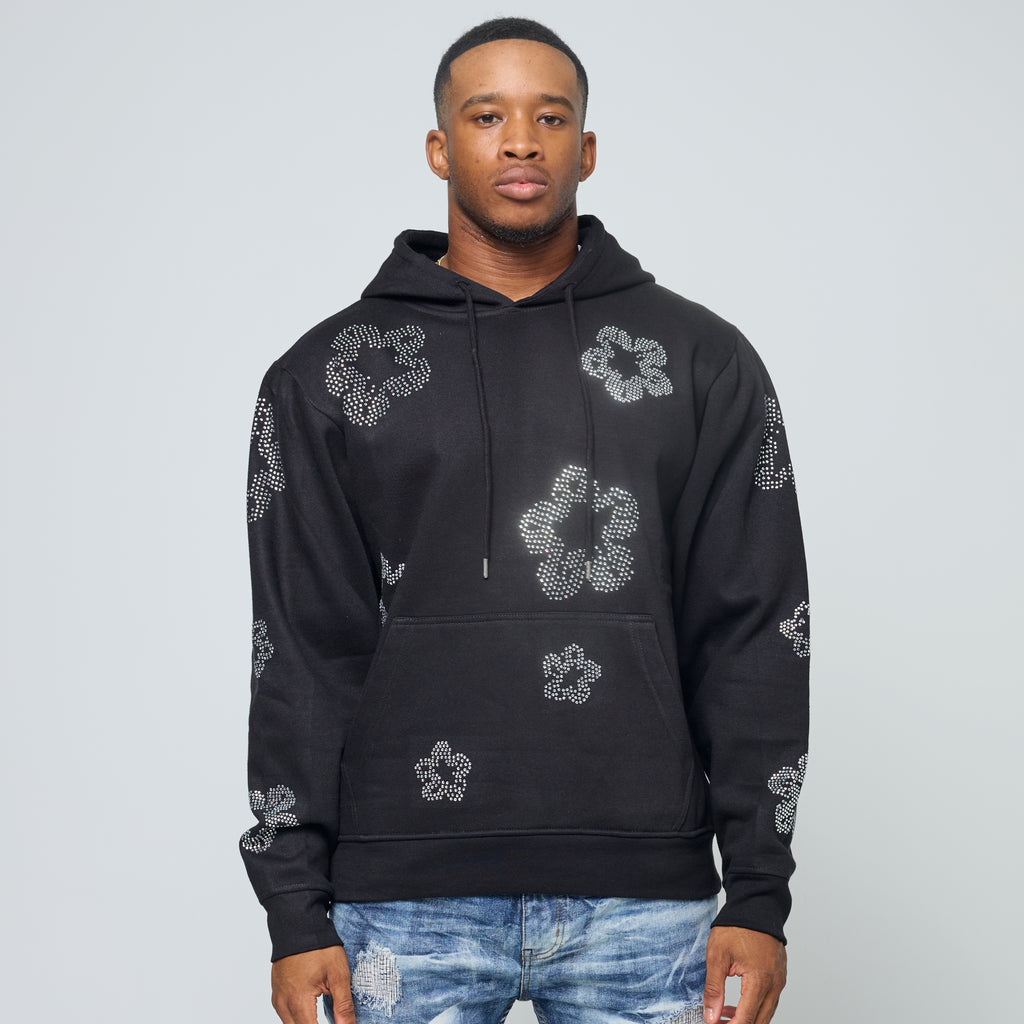 FW-10595 MENS CRYSTAL FLOWER FLEECE PULLOVER HOODY